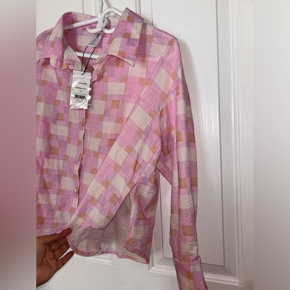 4/$20 SMASH + TESS Seersucker Button Down Malia Check Oversized shirt- XS - Picture 5 of 14